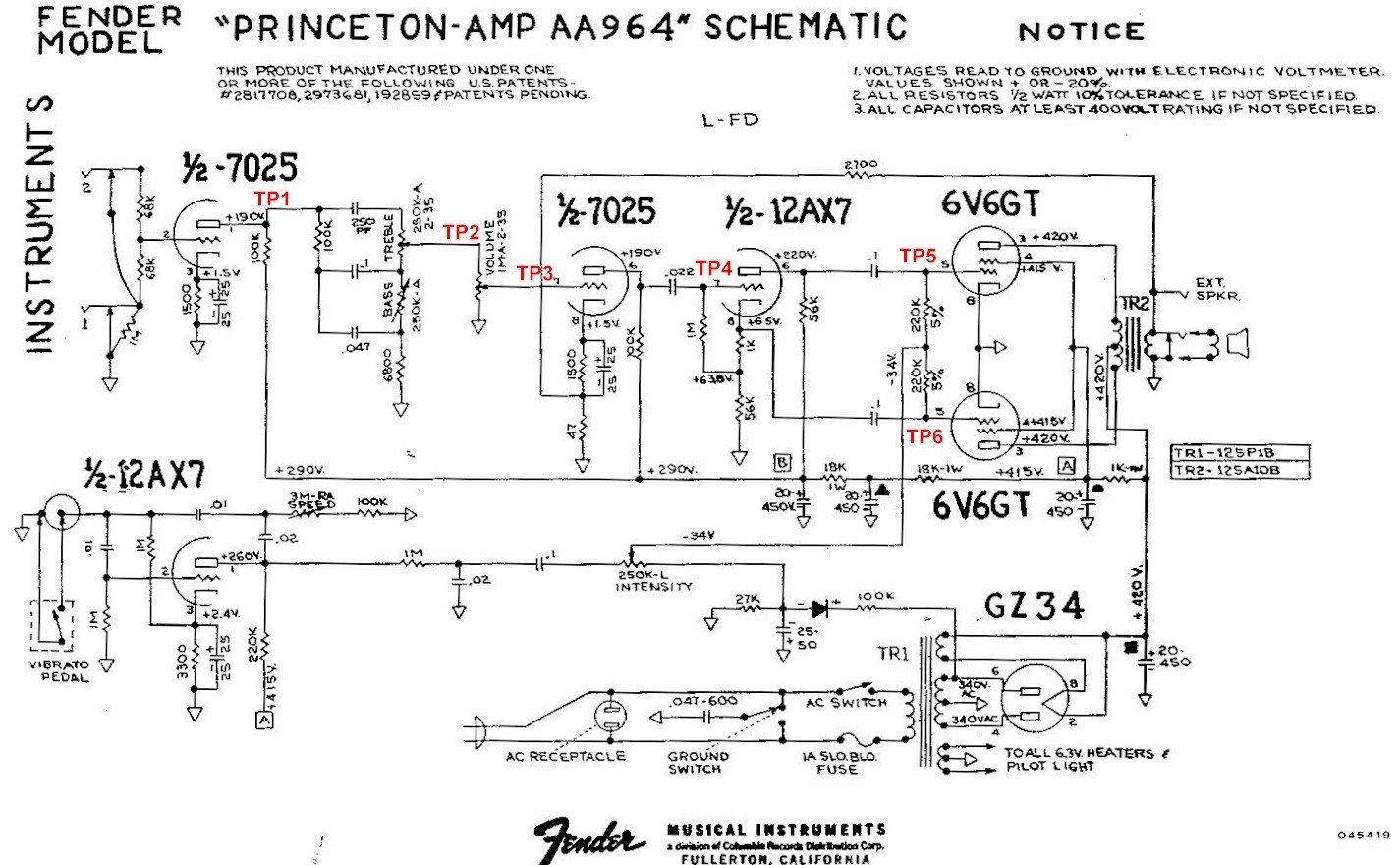 Fender Princeton 11964 Schematic